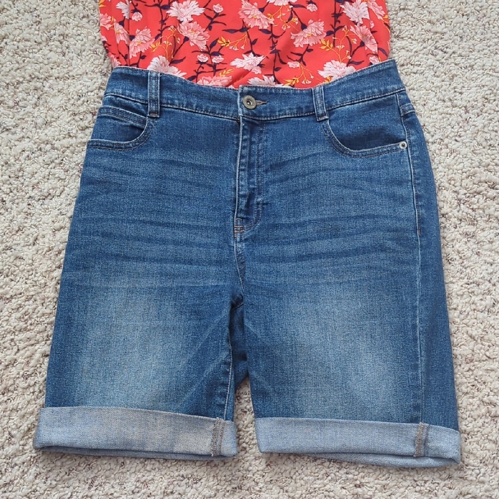 INC International Concepts Medium Wash Cuffed Jean Shorts
